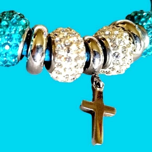 BRACELET Braided LEATHER with Quality BEADS covered in ZIRCON type RHINESTONES - Picture 7 of 7